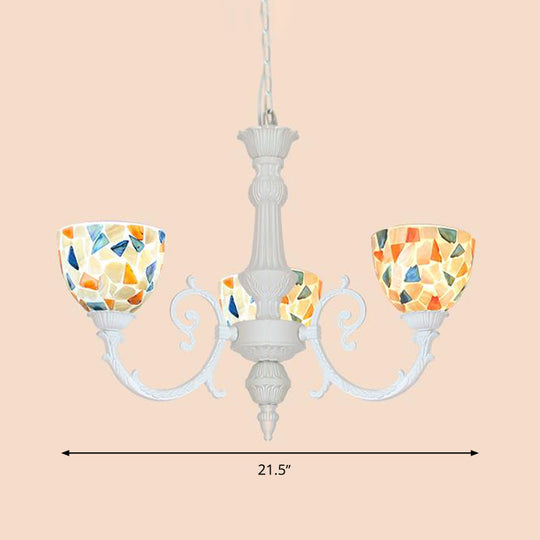 Mediterranean Shell Chandelier - White Mosaic with 3/5/8 Lights for Living Room Ceiling