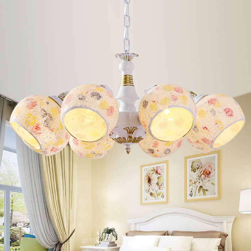 Mediterranean Stained Glass Chandelier - 5/6/8 Light Spherical Lamp In White 8 /