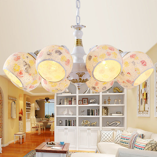 Mediterranean Stained Glass Chandelier - 5/6/8 Light Spherical Lamp In White