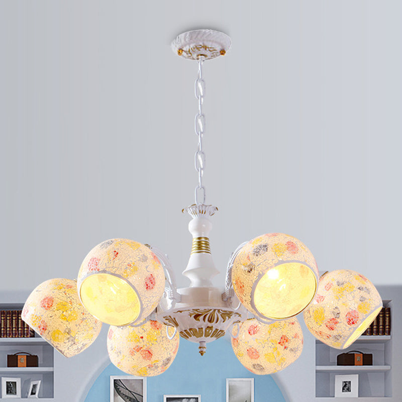 White Stained Glass Chandelier Lamp: Mediterranean Style, 5/6/8 Lights