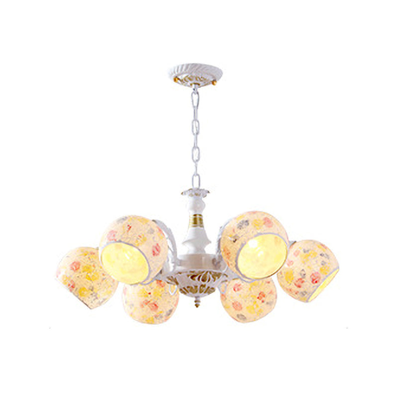 Mediterranean Stained Glass Chandelier - 5/6/8 Light Spherical Lamp In White