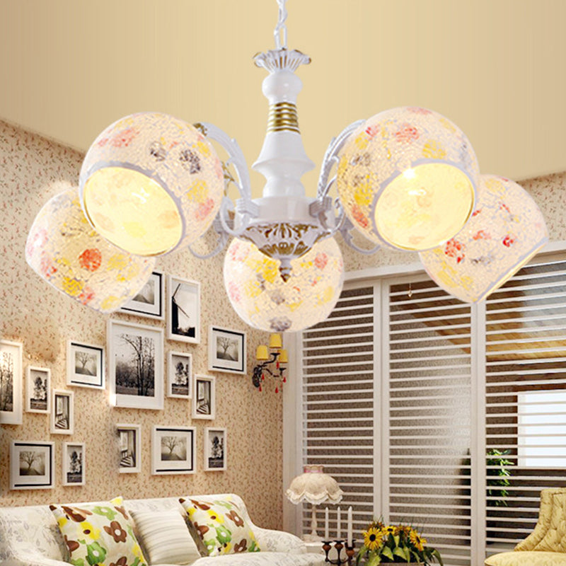 Mediterranean Stained Glass Chandelier - 5/6/8 Light Spherical Lamp In White 5 /