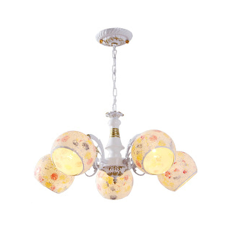 Mediterranean Stained Glass Chandelier - 5/6/8 Light Spherical Lamp In White