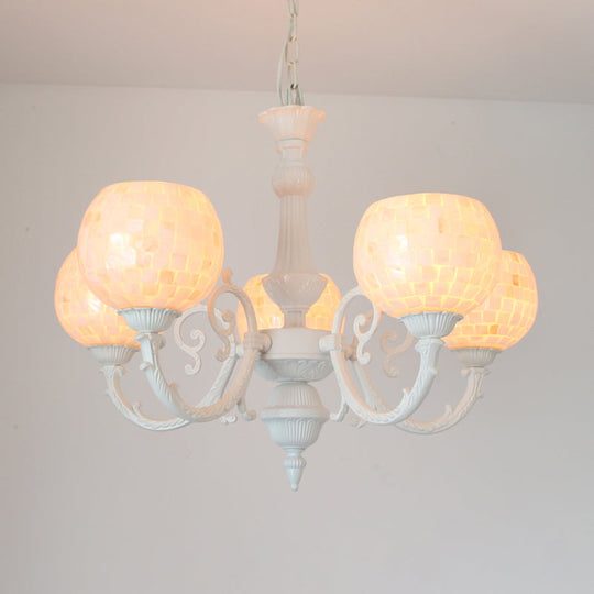 Shell White Tiffany Style Chandelier - Curved Arm Hanging Light with 3/5/8 Lights