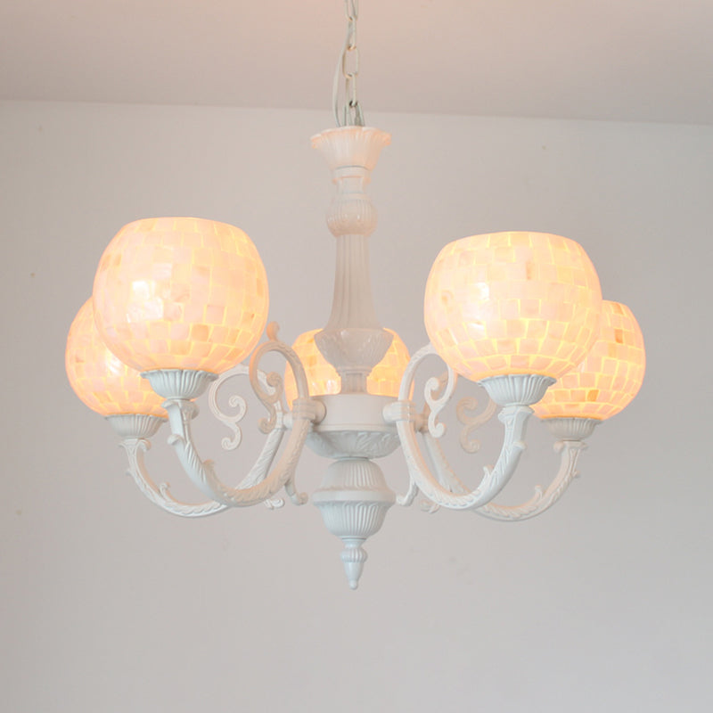 Tiffany Style Shell White Chandelier: Curving Arm Hanging Light Fixture - 3/5/8 Lights 5 /