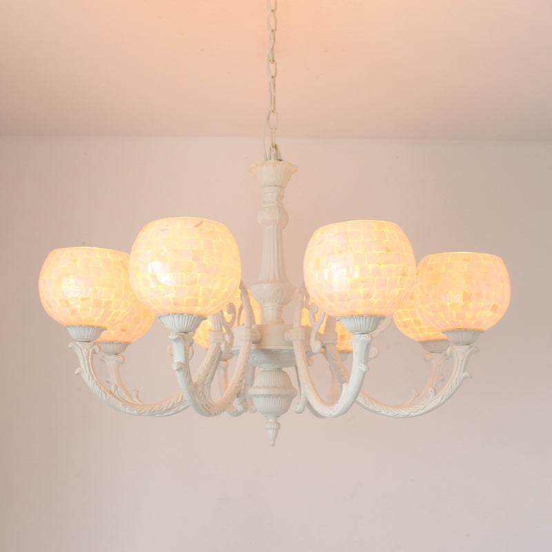 Tiffany Style Shell White Chandelier: Curving Arm Hanging Light Fixture - 3/5/8 Lights 8 /