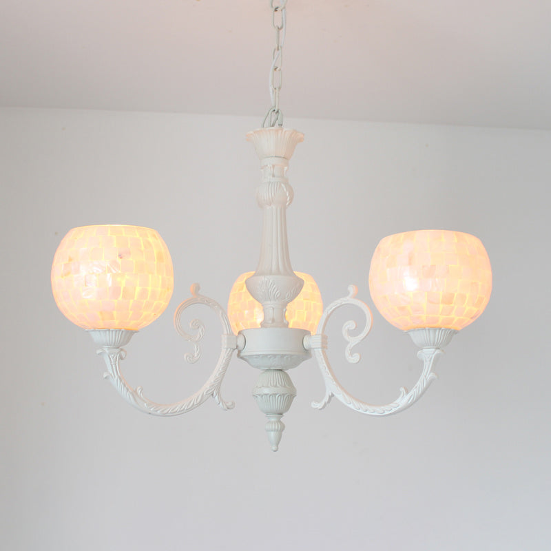 Tiffany Style Shell White Chandelier: Curving Arm Hanging Light Fixture - 3/5/8 Lights 3 /