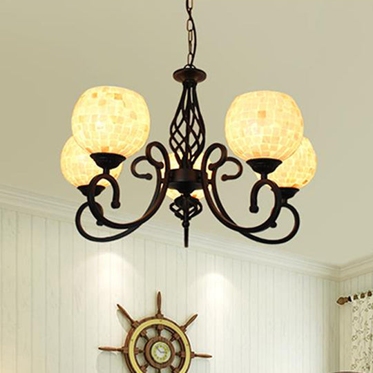 Shell Globe Chandelier Light Fixture - Elegant White Suspension Lighting For Kitchen 5/6/8 Lights