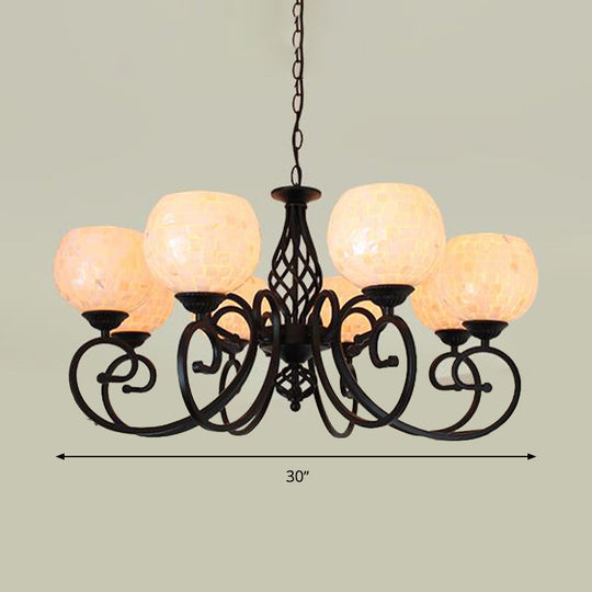 Shell Globe Chandelier Light Fixture - Elegant White Suspension Lighting For Kitchen 5/6/8 Lights