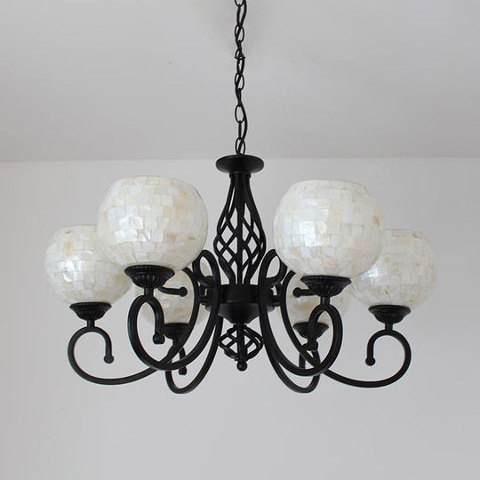 Shell Globe Chandelier Light Fixture - Elegant White Suspension Lighting For Kitchen 5/6/8 Lights