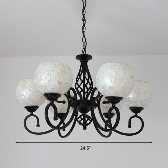 Shell Globe Chandelier Light Fixture - Elegant White Suspension Lighting For Kitchen 5/6/8 Lights