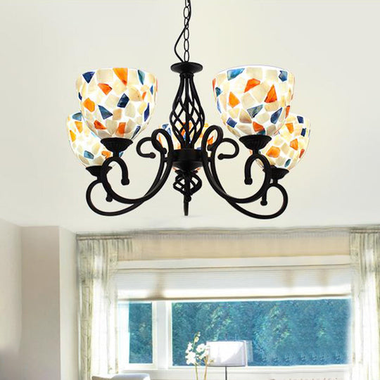 Mediterranean Dome Shell Chandelier Light - Beige Hanging Lamp Kit for Bedroom (5/6/8 Lights)