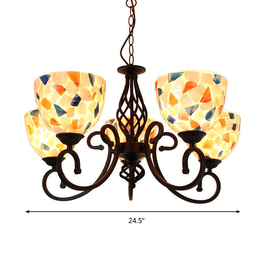 Dome Shell Chandelier Light In Mediterranean Style - Beige Hanging Lamp Kit For Bedrooms (5/6/8