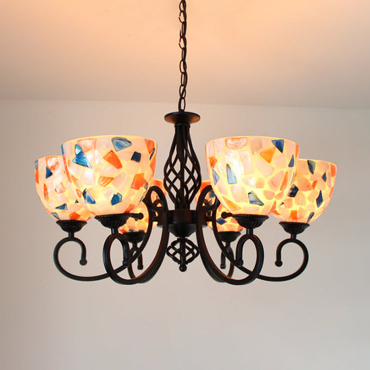 Dome Shell Chandelier Light In Mediterranean Style - Beige Hanging Lamp Kit For Bedrooms (5/6/8