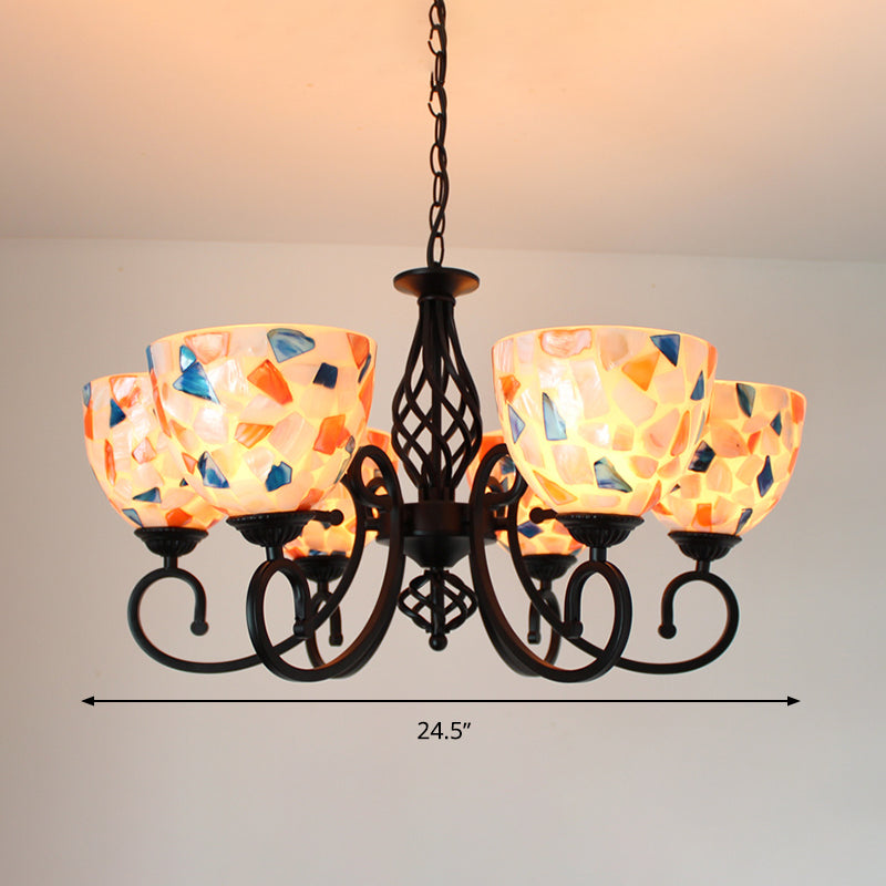 Dome Shell Chandelier Light In Mediterranean Style - Beige Hanging Lamp Kit For Bedrooms (5/6/8