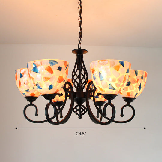 Dome Shell Chandelier Light In Mediterranean Style - Beige Hanging Lamp Kit For Bedrooms (5/6/8