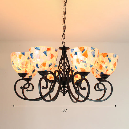 Dome Shell Chandelier Light In Mediterranean Style - Beige Hanging Lamp Kit For Bedrooms (5/6/8