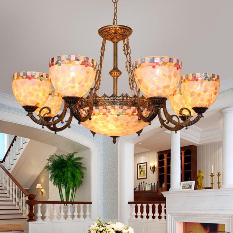 Tiffany-Style Shell Domed Ceiling Chandelier with Adjustable Beige Suspension - 5/9/11 Lights for Bedroom