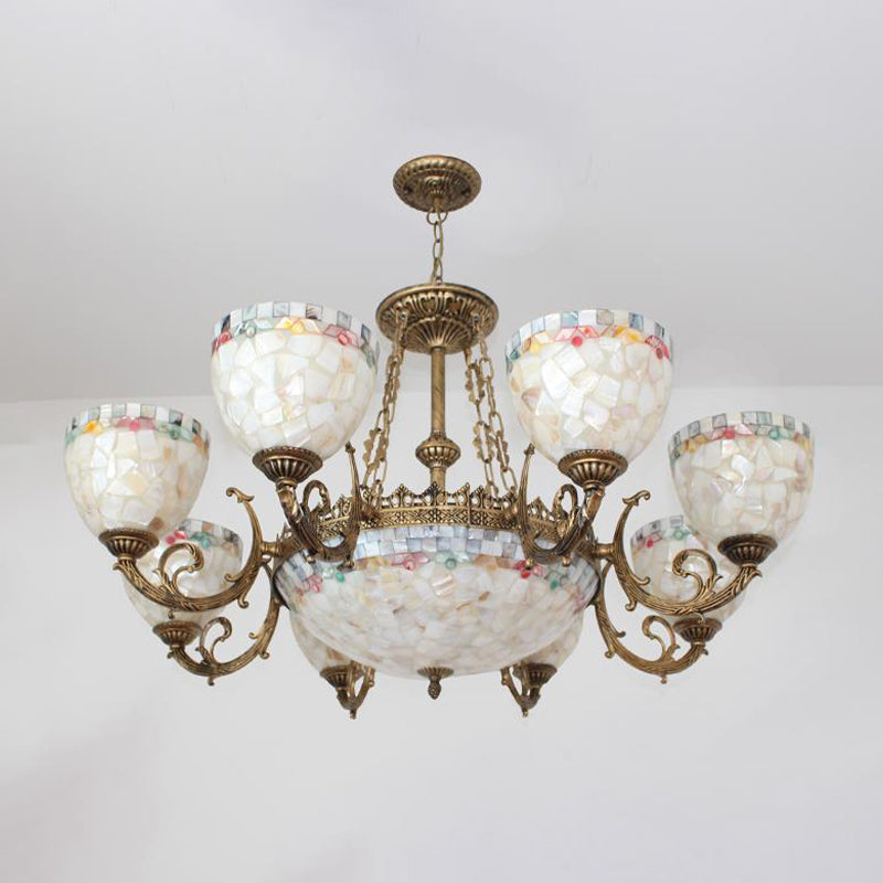 Tiffany-Style Shell Domed Ceiling Chandelier with Adjustable Beige Suspension - 5/9/11 Lights for Bedroom