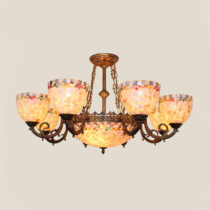 Tiffany-Style Shell Domed Ceiling Chandelier with Adjustable Beige Suspension - 5/9/11 Lights for Bedroom