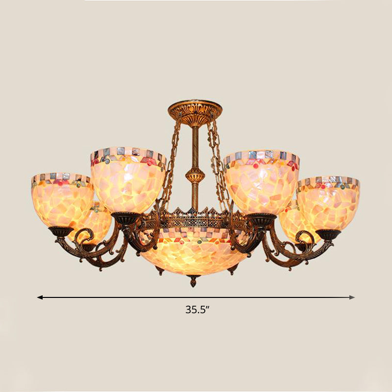 Tiffany-Style Shell Domed Ceiling Chandelier with Adjustable Beige Suspension - 5/9/11 Lights for Bedroom