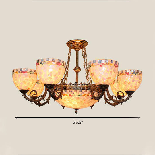 Tiffany-Style Shell Domed Ceiling Chandelier - Beige Suspension Pendant (5/9/11 Lights) For Bedroom