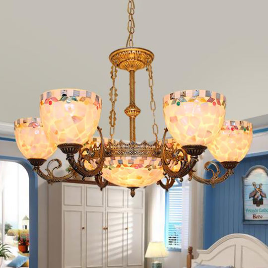 Tiffany-Style Shell Domed Ceiling Chandelier with Adjustable Beige Suspension - 5/9/11 Lights for Bedroom