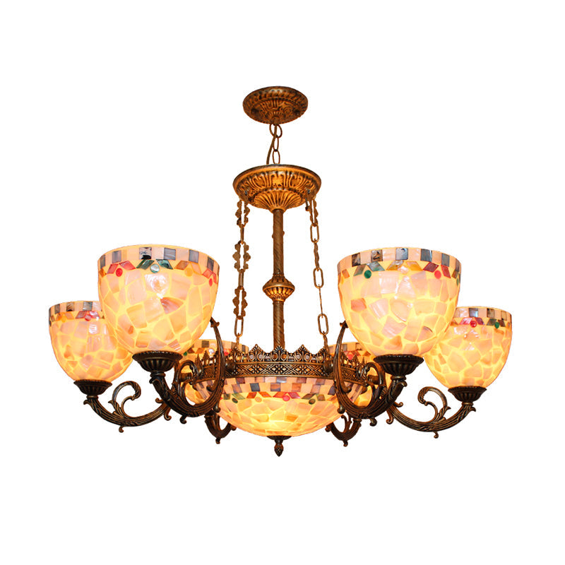 Tiffany-Style Shell Domed Ceiling Chandelier with Adjustable Beige Suspension - 5/9/11 Lights for Bedroom