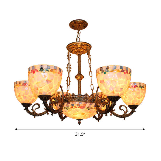 Tiffany-Style Shell Domed Ceiling Chandelier with Adjustable Beige Suspension - 5/9/11 Lights for Bedroom