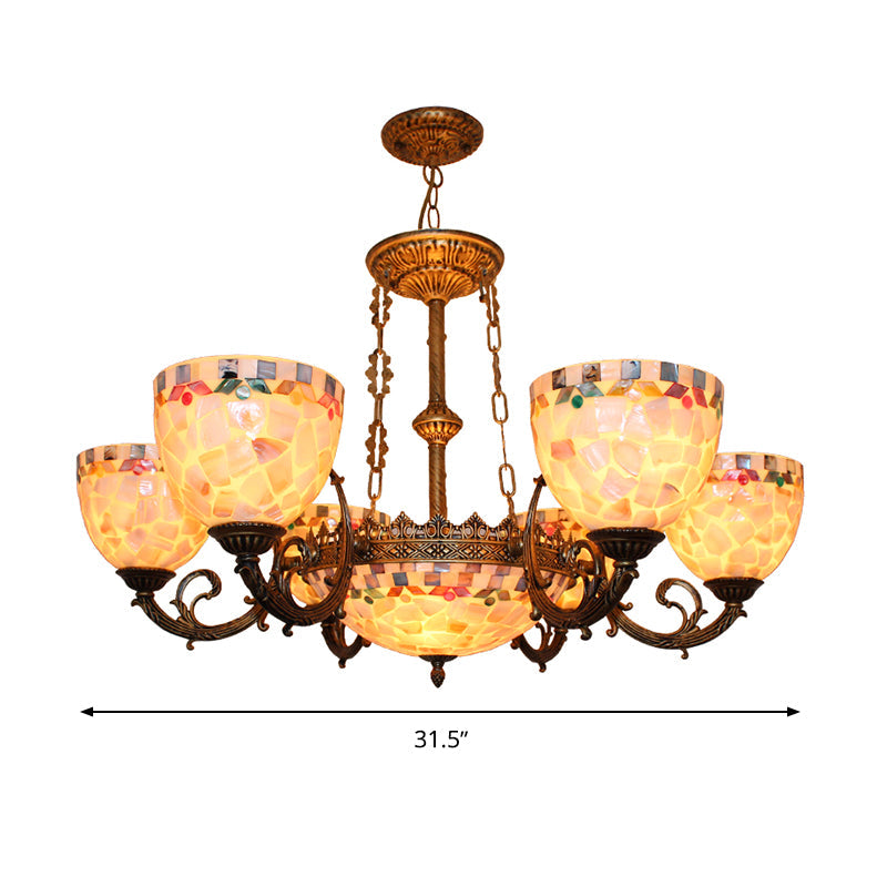 Tiffany-Style Shell Domed Ceiling Chandelier - Beige Suspension Pendant (5/9/11 Lights) For Bedroom