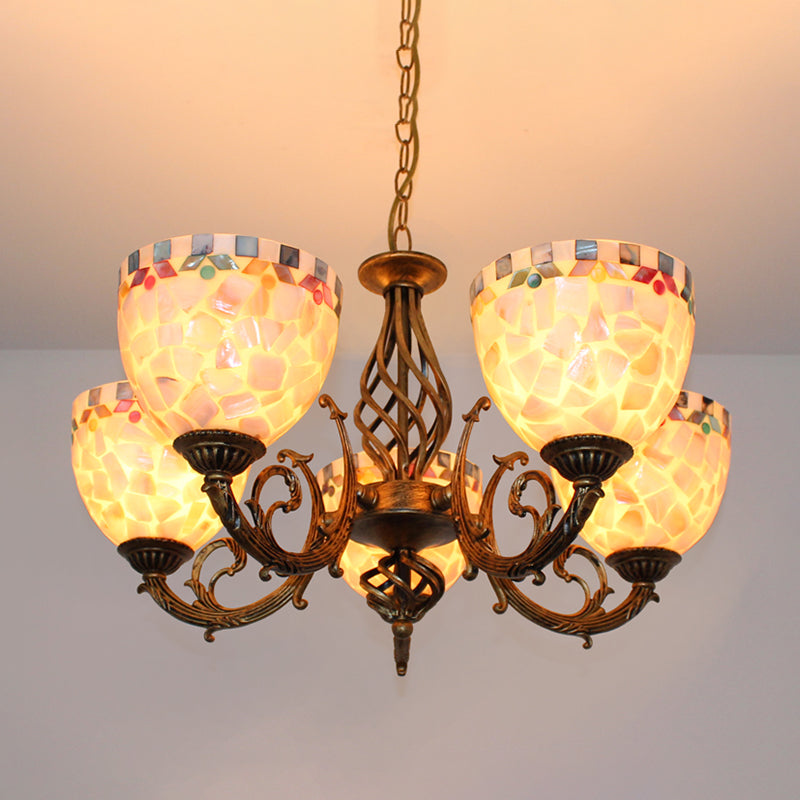 Tiffany-Style Shell Domed Ceiling Chandelier with Adjustable Beige Suspension - 5/9/11 Lights for Bedroom