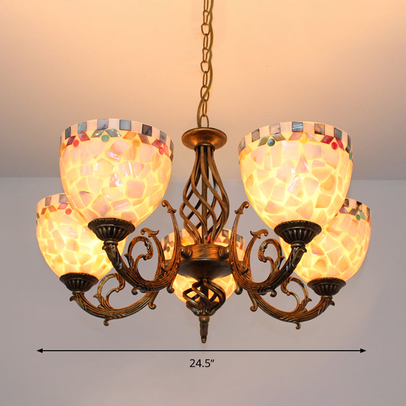 Tiffany-Style Shell Domed Ceiling Chandelier with Adjustable Beige Suspension - 5/9/11 Lights for Bedroom