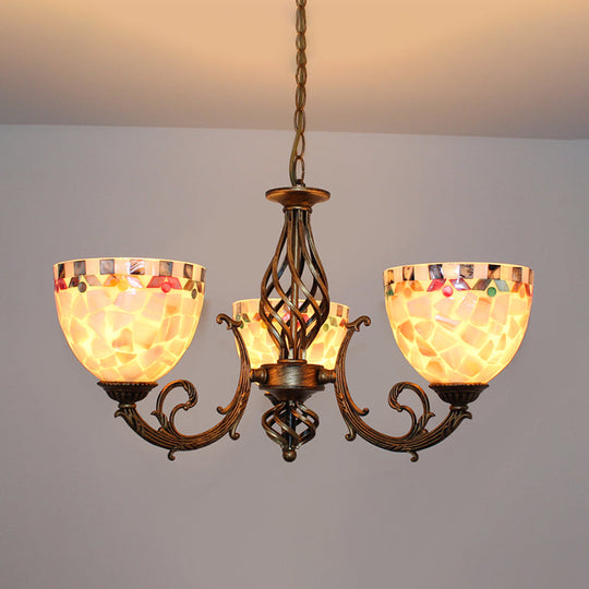 Tiffany-Style Shell Domed Ceiling Chandelier with Adjustable Beige Suspension - 5/9/11 Lights for Bedroom