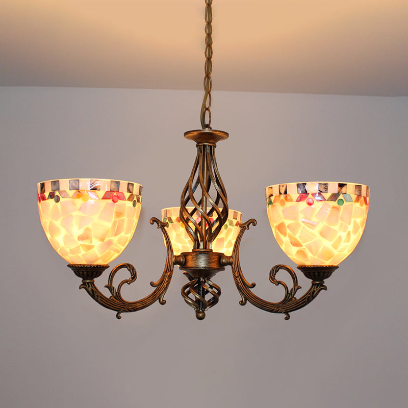 Tiffany-Style Shell Domed Ceiling Chandelier - Beige Suspension Pendant (5/9/11 Lights) For Bedroom