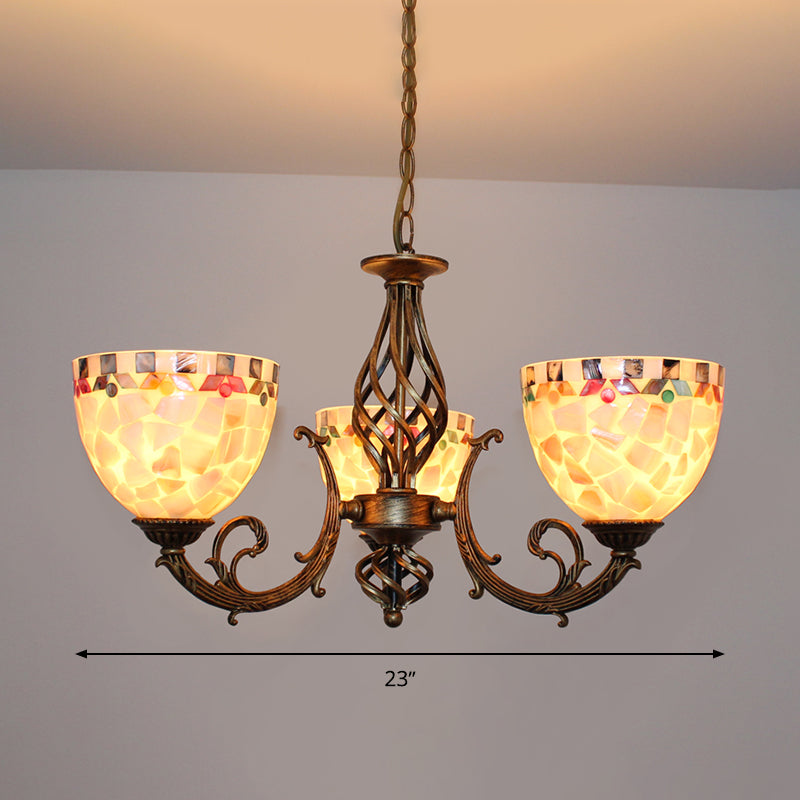 Tiffany-Style Shell Domed Ceiling Chandelier with Adjustable Beige Suspension - 5/9/11 Lights for Bedroom