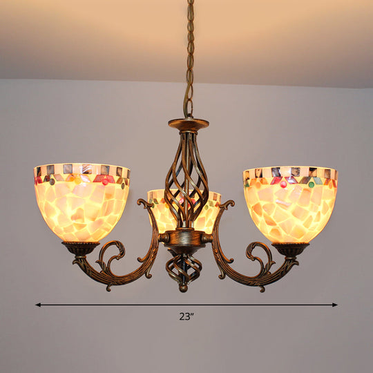 Tiffany-Style Shell Domed Ceiling Chandelier - Beige Suspension Pendant (5/9/11 Lights) For Bedroom