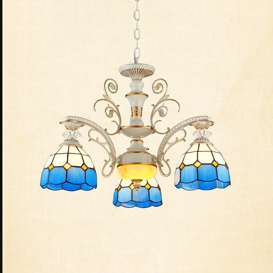 Tiffany Stained Glass Blue Chandelier Pendant Light with Grid Pattern - 5/9/11 Lights