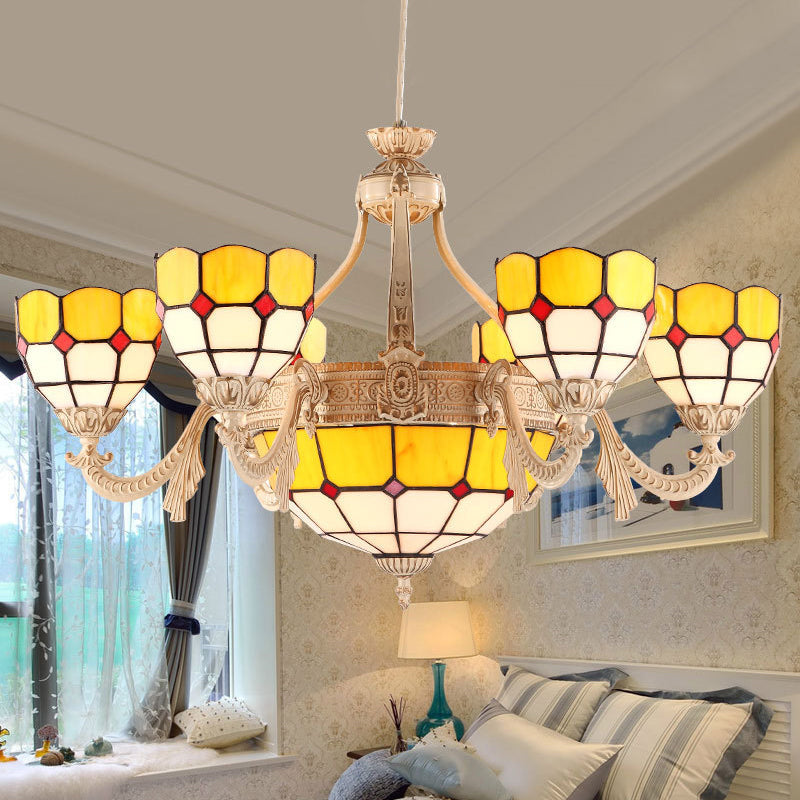 Baroque Domed Stained Glass Chandelier - 9/11 Lights Yellow/Blue Pendant Light Fixture 9 / Yellow