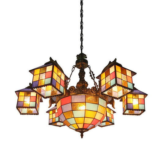 7-Light Mediterranean Cut Glass Chandelier For Living Room - Elegant Brass Pendant Ceiling Light