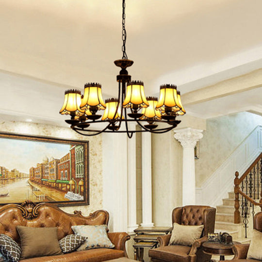 Elegant Baroque Chandelier With Beige Glass Bell Shades - 4/6/8 Lights Black Hanging Lamp Kit 8 /