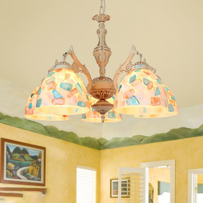 Tiffany Mosaic Shell Chandelier: 3/5 Lights White Suspension Pendant For Bedroom 5 / Down