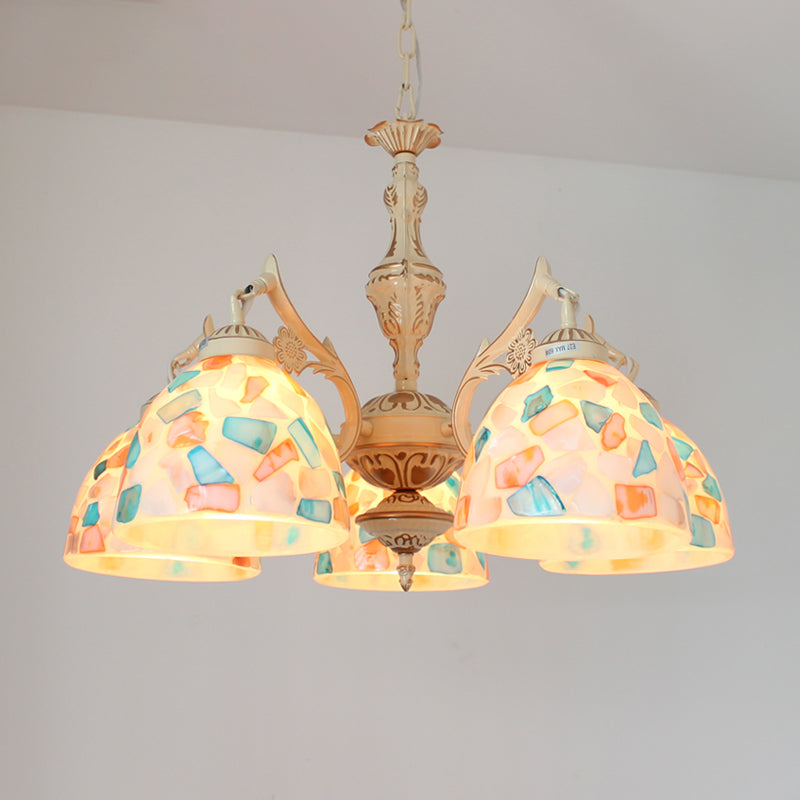 Tiffany Mosaic Shell Chandelier: 3/5 Lights White Suspension Pendant For Bedroom