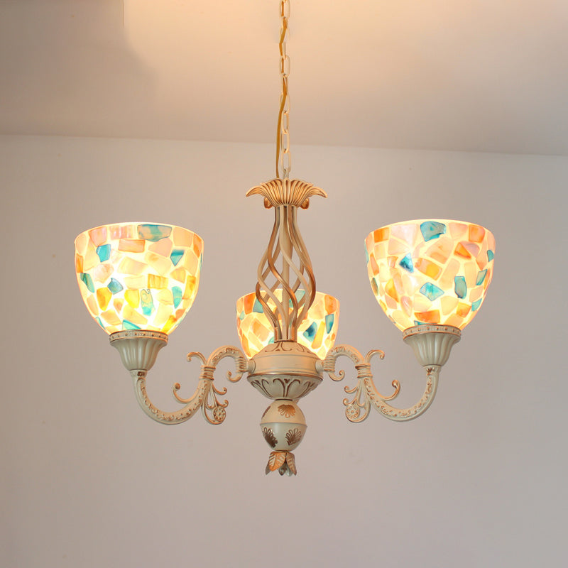 Tiffany Mosaic Shell Chandelier: 3/5 Lights White Suspension Pendant For Bedroom 3 / Up