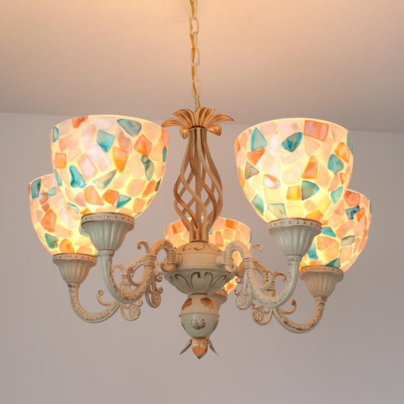 Tiffany Mosaic Shell Chandelier Ceiling Pendant - White - 3/5 Lights - Bedroom Decor