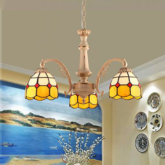 Baroque Dome Pendant Chandelier with Hand Cut Glass - 3/5 Lights, Yellow and Blue - Ideal for Kitchen Ceiling