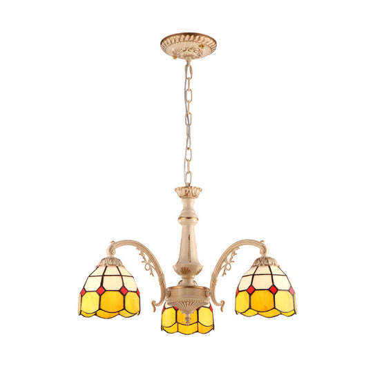 Baroque Yellow/Blue Hand Cut Glass Pendant Chandelier - 3/5 Lights Dome Ceiling Lamp For Kitchen