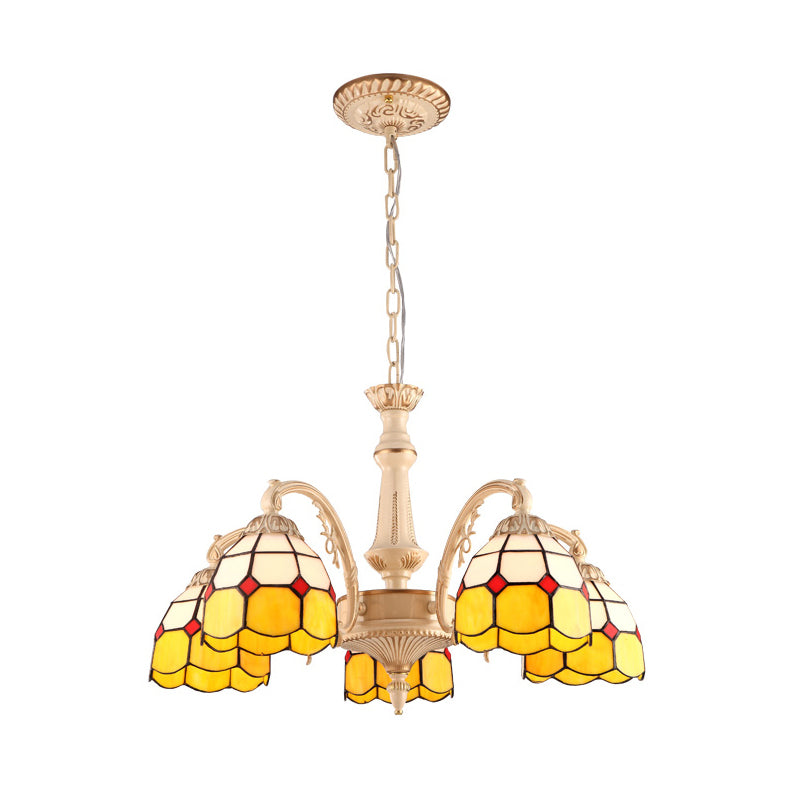 Baroque Dome Pendant Chandelier with Hand Cut Glass - 3/5 Lights, Yellow and Blue - Ideal for Kitchen Ceiling