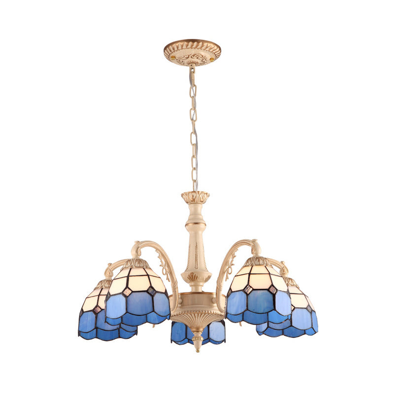 Baroque Yellow/Blue Hand Cut Glass Pendant Chandelier - 3/5 Lights Dome Ceiling Lamp For Kitchen