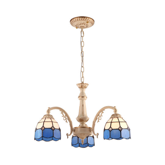 Baroque Yellow/Blue Hand Cut Glass Pendant Chandelier - 3/5 Lights Dome Ceiling Lamp For Kitchen 3 /