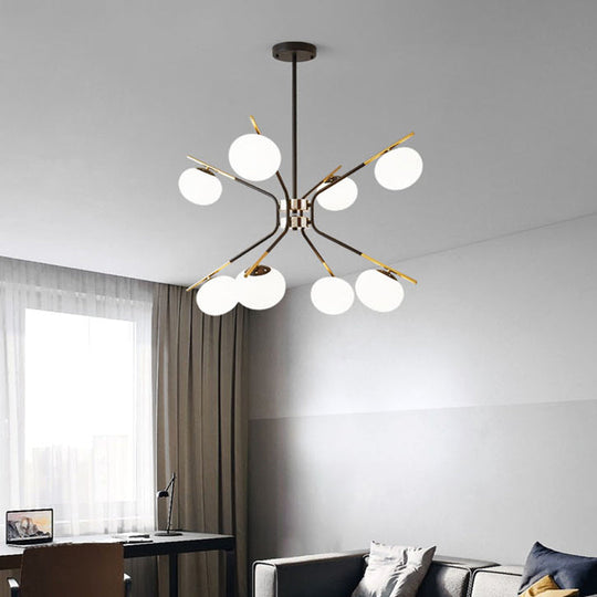 Modern Sputnik Pendant Chandelier - Black/Gold Finish, 8-Light Metal Hanging Ceiling Lamp with White Frosted Glass Shade